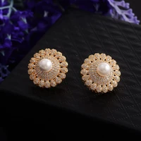 fym jewellery new fashion women earring round pearl aaa cubic zirconia stud earrings female piercing ear jewelry er0230