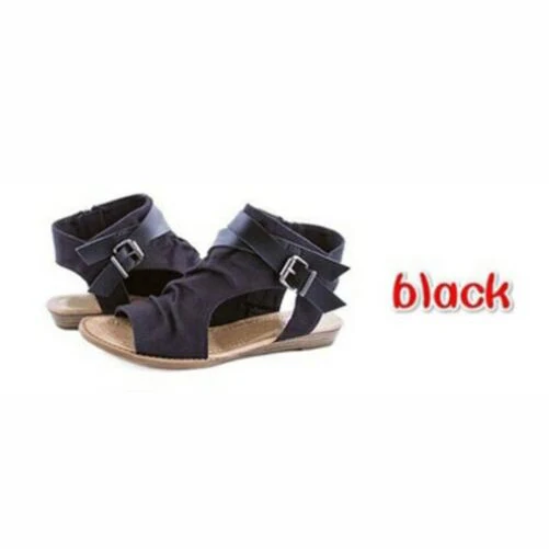 black XingDengs/женские джинсовые сандалии на плоской подошве; большие размеры 36-42; женские летние сандалии-гладиаторы с пряжкой - Цвет: black