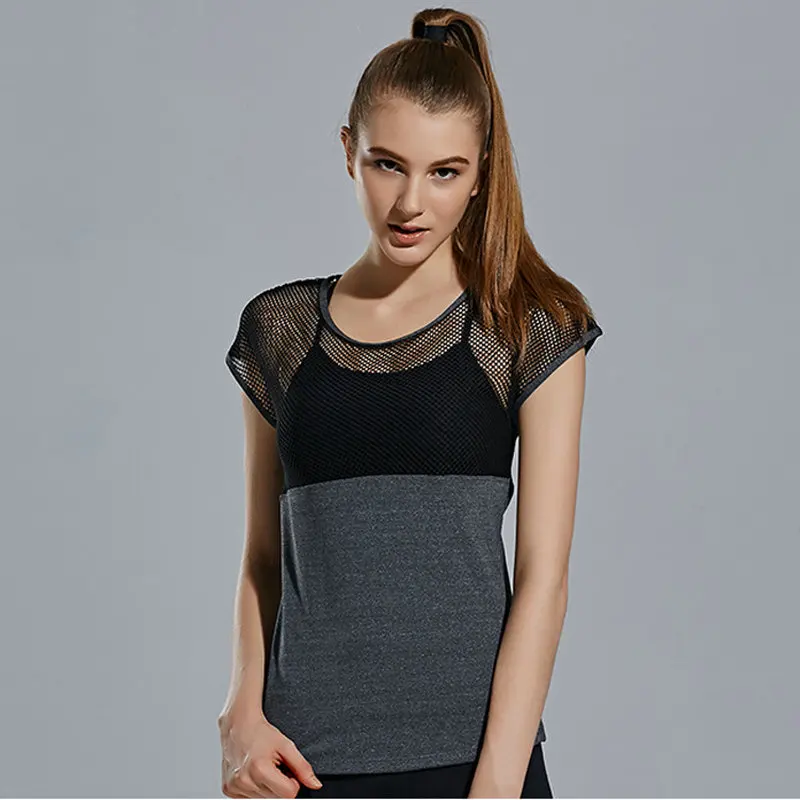 Women Hollow Short Sleeve Yoga Tops Sexy Mesh Black Cutout Gym Workout Sport T-shirt Tight Running Sports Tee Fitness Clothing | Спорт и