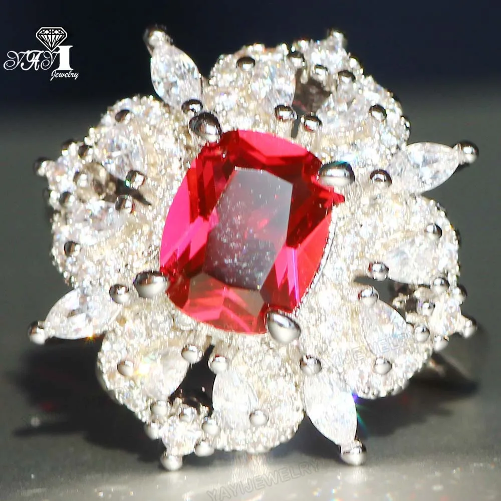 Ювелирные изделия YaYI Принцесса Cut 8 4 CT красный цирконами серебряные Цвет