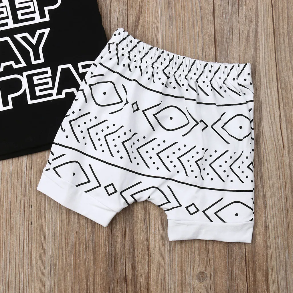 Toddler Boy Newborn Baby Sets 2019 Letter T Shirt Tops Geometry Print Shorts Outfits Summer roupa menino 3 ans Kleding Boys |