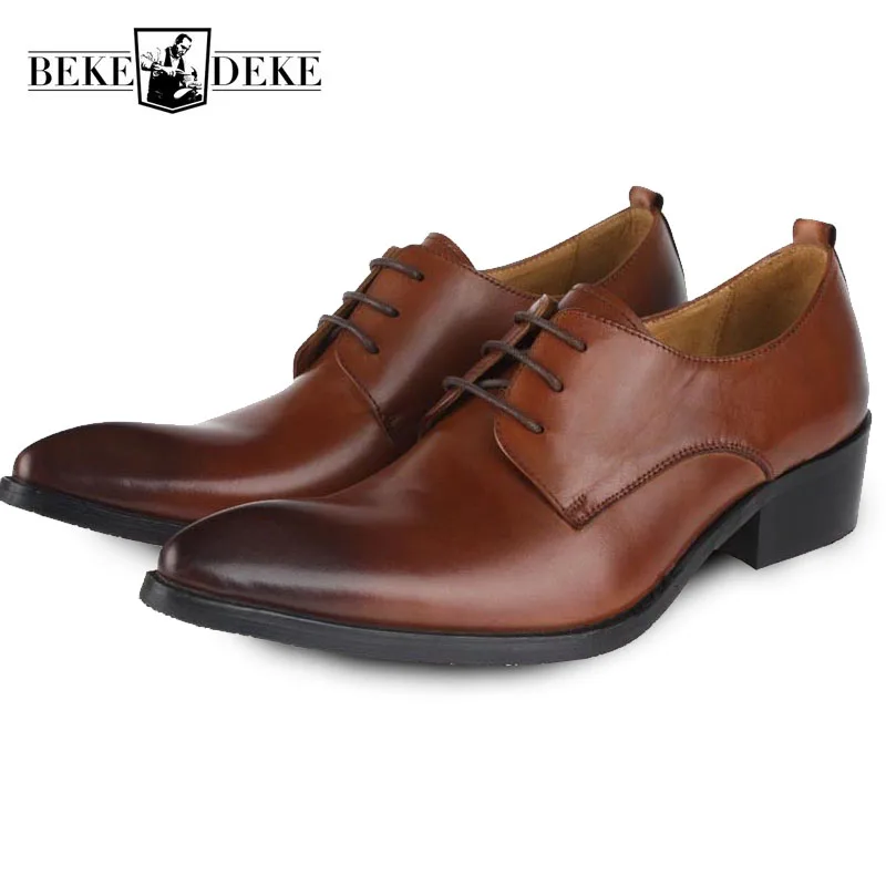 

Luxury Italian Genuine Cow Leather Men Wedding Oxford Shoes Lace Up Office Suit Mens Dress Shoe Block Low Heel Business Footwear