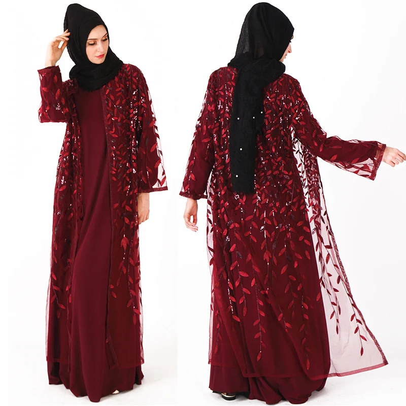 Кафтан с блестками в сеточку кардиган турецком стиле Дубай хиджаб мусульманское