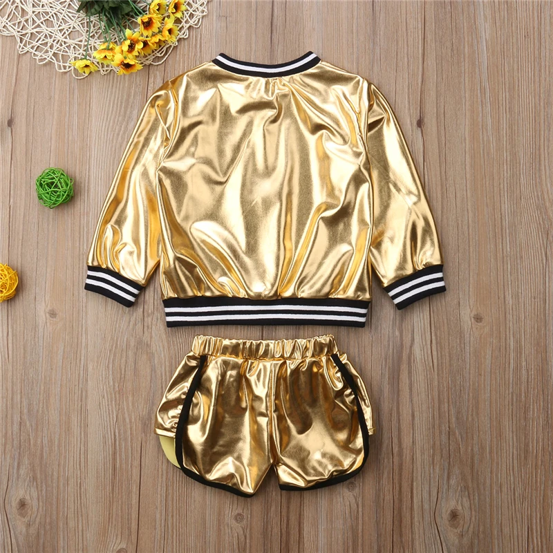 Autumn Girls Sports Clothes Set 1-6T Children Kid Baby Gilding Long Sleeve Tops Jacket Shorts Outift Tracksuit | Детская одежда и