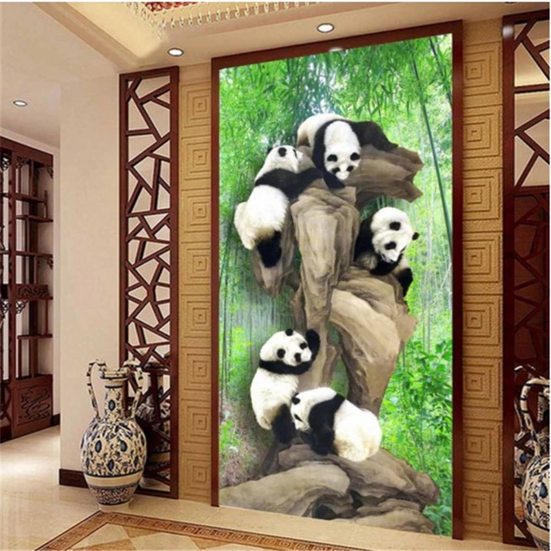 Объемные обои на заказ объемные стереонаушники с бамбуковой пандой входная 3D