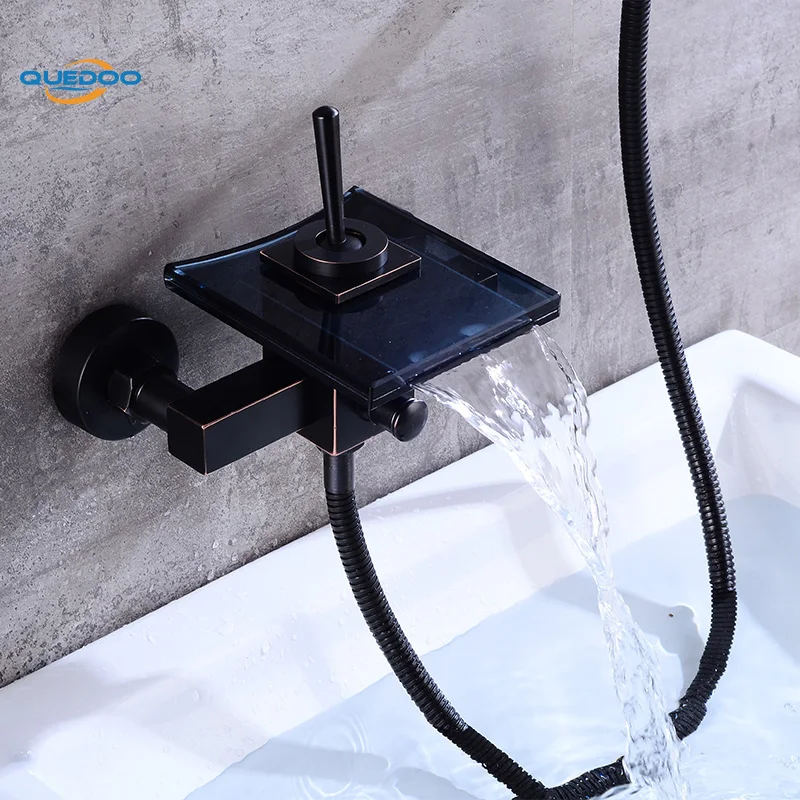 Смеситель для душа квадратный настенный водопад стеклянный носик ванный