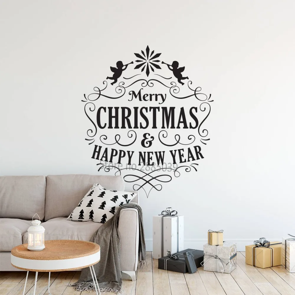 

110x127cm Creative Xmas Wall Stickers Merry Christmas And Happy New Year Wall Decals For Living Room Wallpapers Lettering LC907