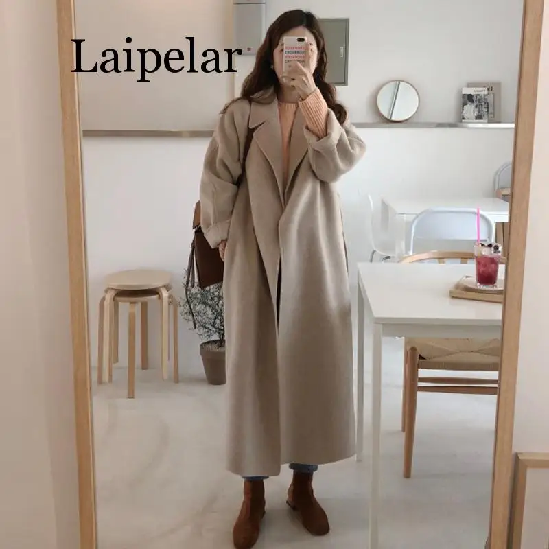 Laipelar женское корейское зимнее длинное пальто верхняя одежда свободные женские