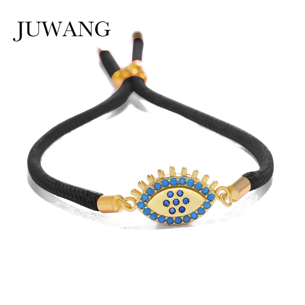 Женские и мужские браслеты JUWANG Blue Evil Eye красные/черные с фианитами регулируемые