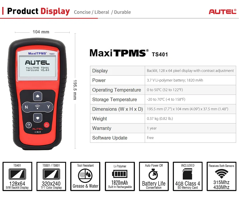 AUTEL MaxiTPMS TS401 датчик давления в шинах активирующий инструмент TPMS инструменты для 98%
