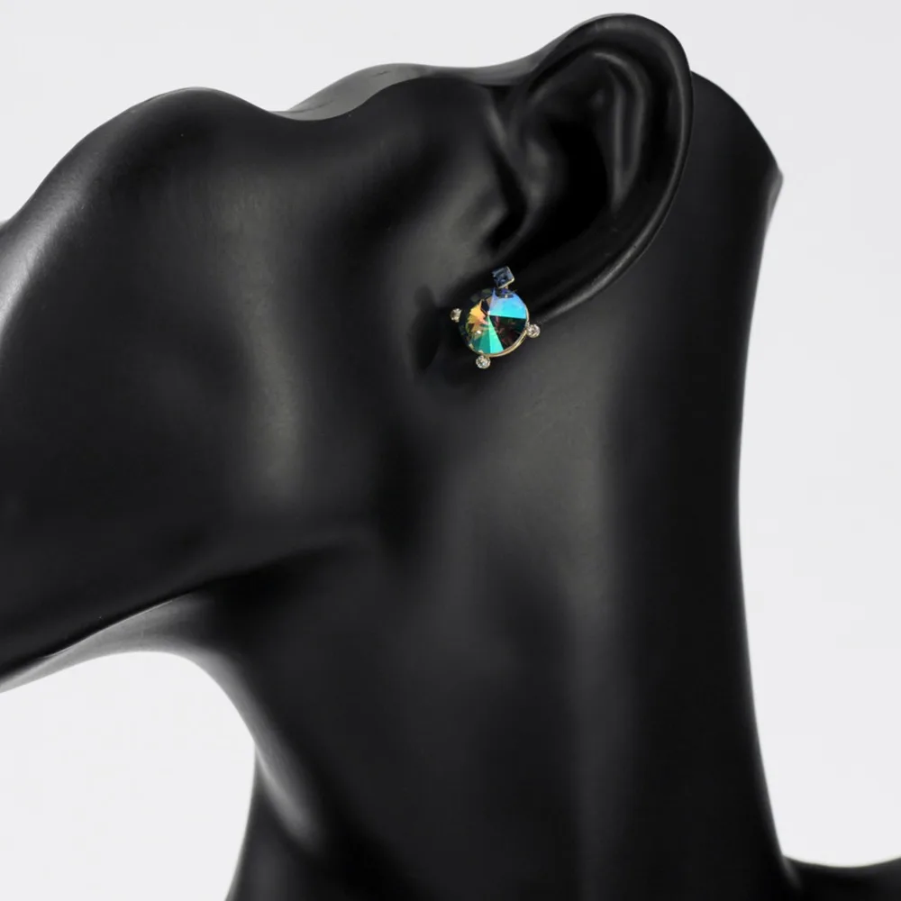 Neoglory Austria Rhinestone Geometric Design Stud Earrings Colorful Green Stylish Cool Cute Trendy Women Holiday Elegant Party | Украшения