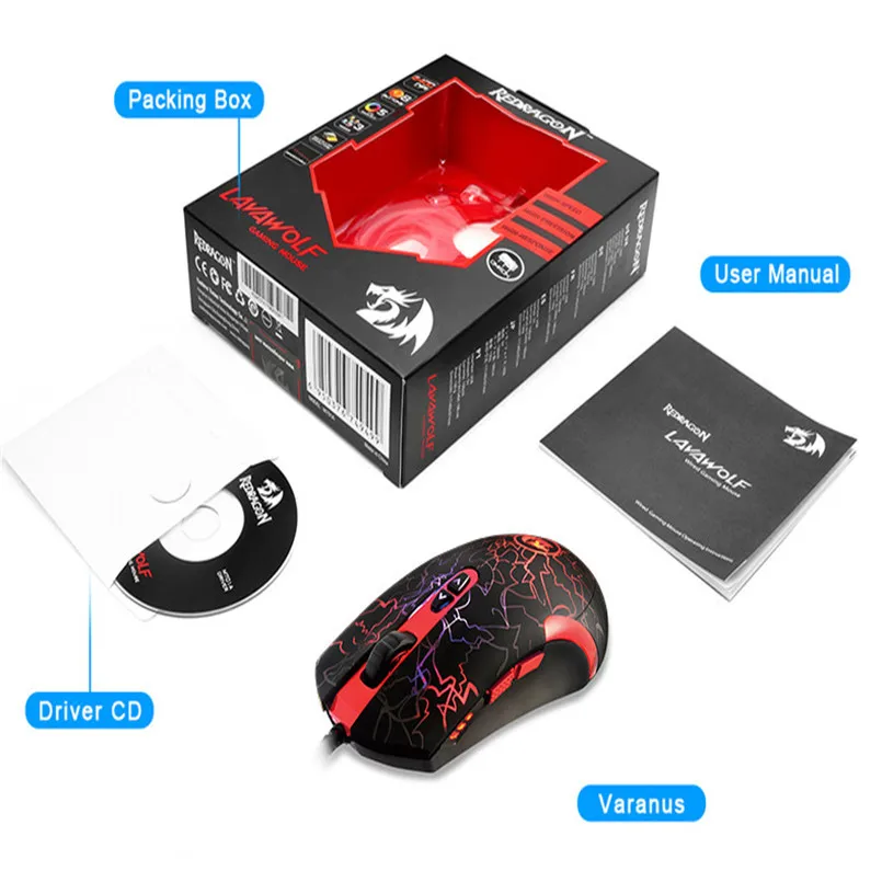 Проводная оптическая игровая мышь Redragon M701 Lavawolf 6400 точек/дюйм 7 программируемых