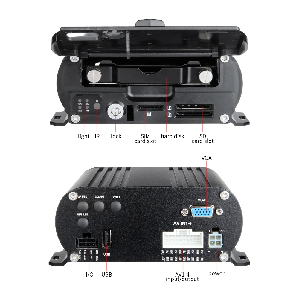 4CH жесткий диск такси Мобильный DVR рекордер VGA монитор 4 шт 1080P AHD безопасности