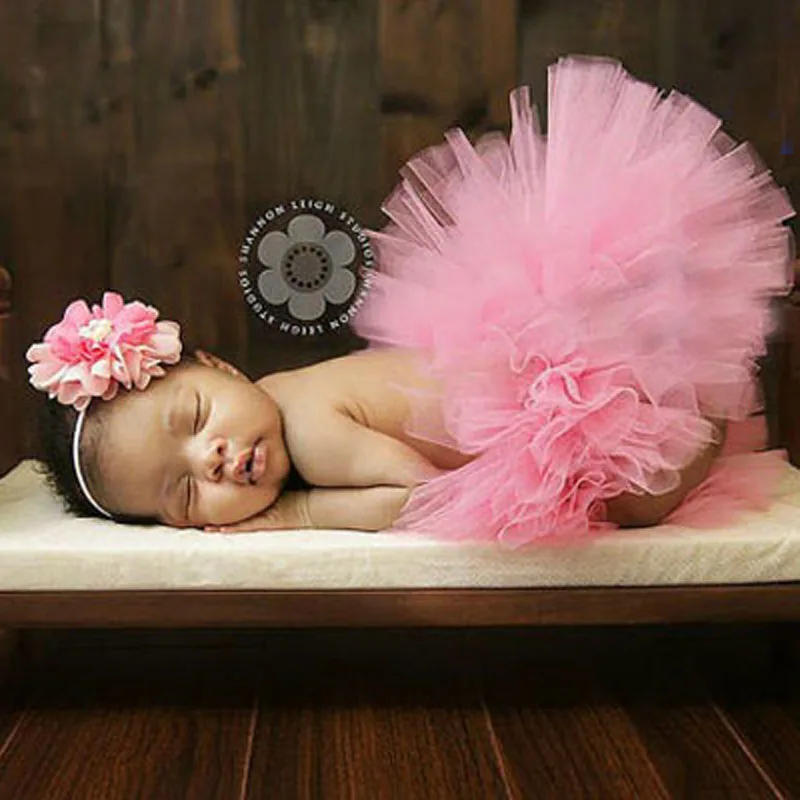 

Baby Newborn Tutu Boutique Style Tutu Skirt With Matching Flower Headband Stunning Newborn Photo Prop TS024