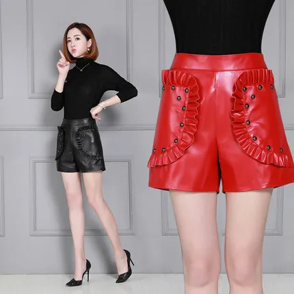 

2019 High-waisted Wide-leg Lambskin Leather Shorts KS24