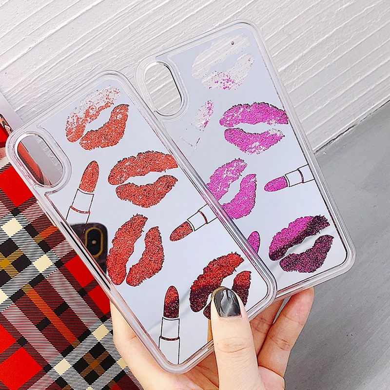 Kerzzil чехол для телефона с зеркальными губами и зыбучим песком iPhone 6 6S 7 8 Plus мягкий