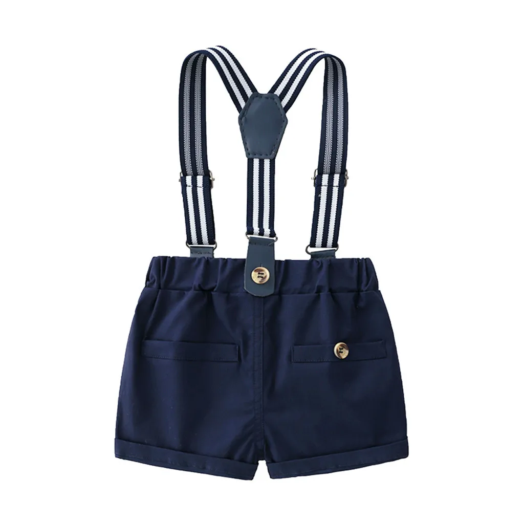 Toddler Baby Boys Gentleman Mandarin Collar Bow Tie T-Shirt Tops+Suspender Shorts Overalls Clothes Outfits Clothing | Детская одежда и