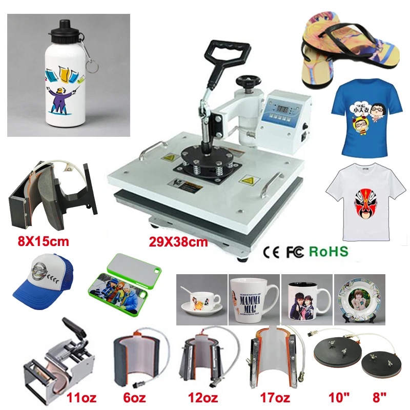

New Design 8 In 1 110V-240V Heat Transfer Sublimation Machine Combo Heat Press Machine for Cap Mug Plate T-shirts Printing