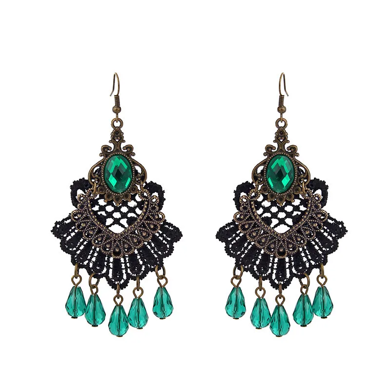 Women Earrings jewelry Gothic creative black lace earrings tassel exaggerated female dress accessories pearl fashion | Украшения и