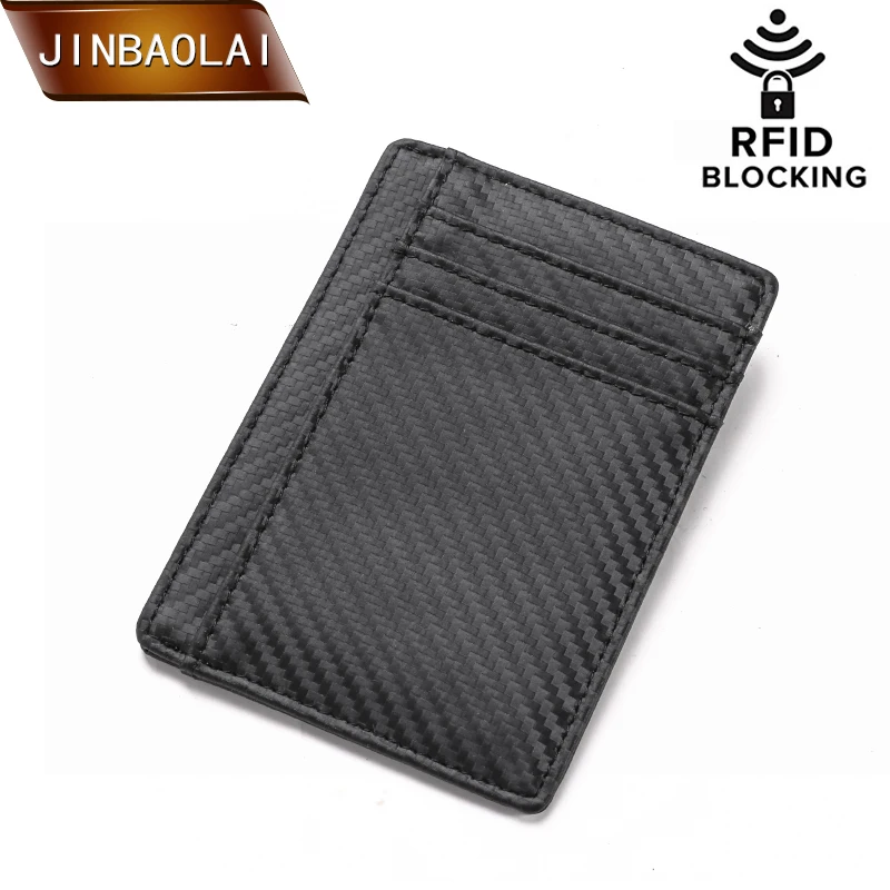 JINBAOLAI RFID Блокировка бизнес-держатель для карт кошелек Тонкий минималистичный мужской передний карман кожаный бумажник tarjetero hombre