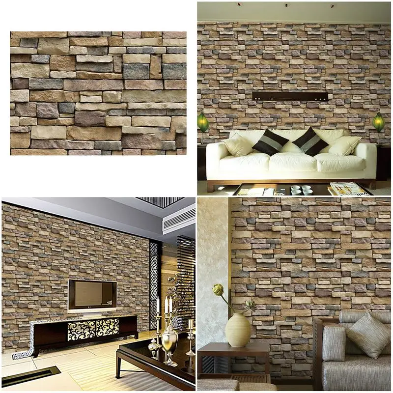 3D wall sticker Waterproof TV background wallpaper Foam brick pattern Rock Stone self-adhesive 45 * 100 cm | Дом и сад