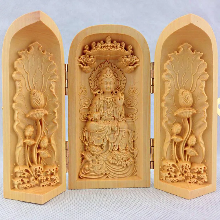 Прямая поставка китайская резная искусственная кожа оптовая продажа Будда три