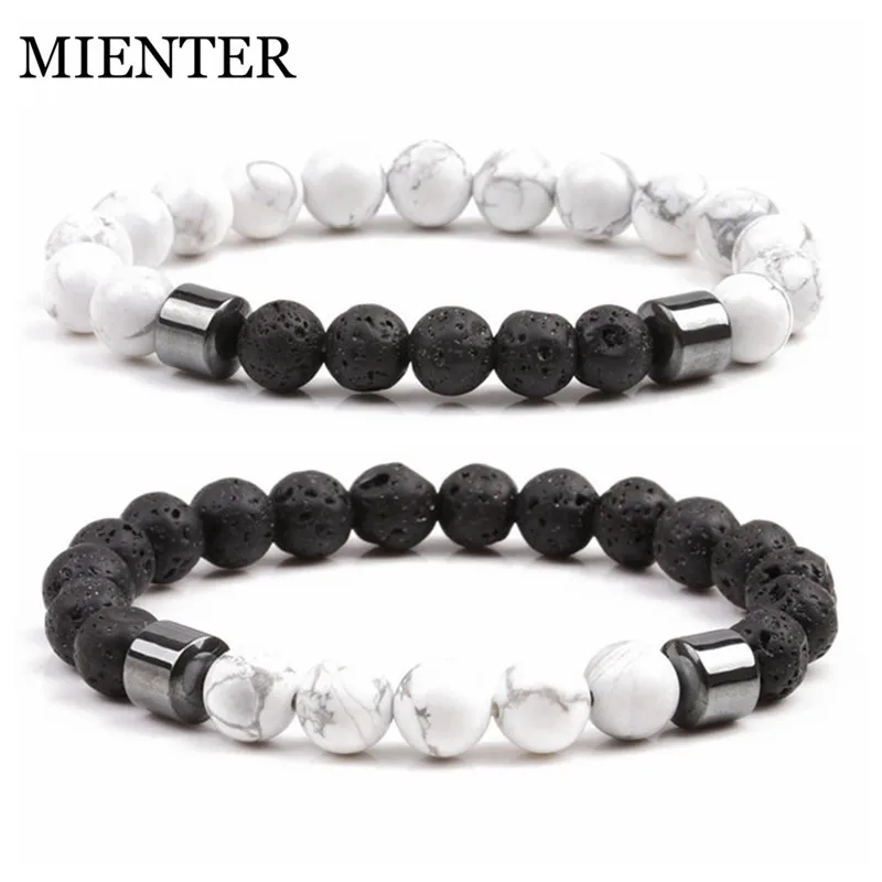 Fashion Couple Lava stone Natural Tiger Eye Stone bracelet men women hand made Friendship Bangles High Quality MIENTER | Украшения и