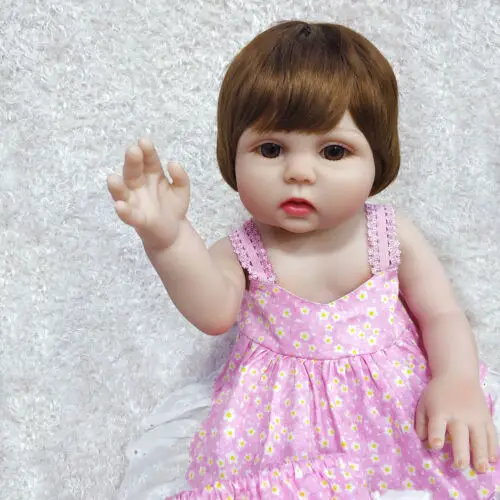 Reborn Baby Doll полностью виниловые реалистичные розовые платья милые коричневые