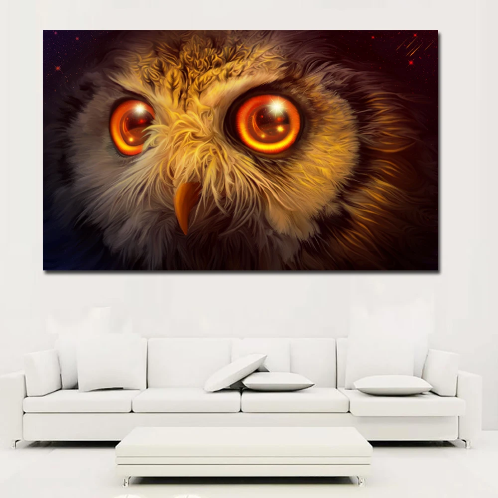Самодельная картина маслом большого размера с изображением совы глаза Настенная