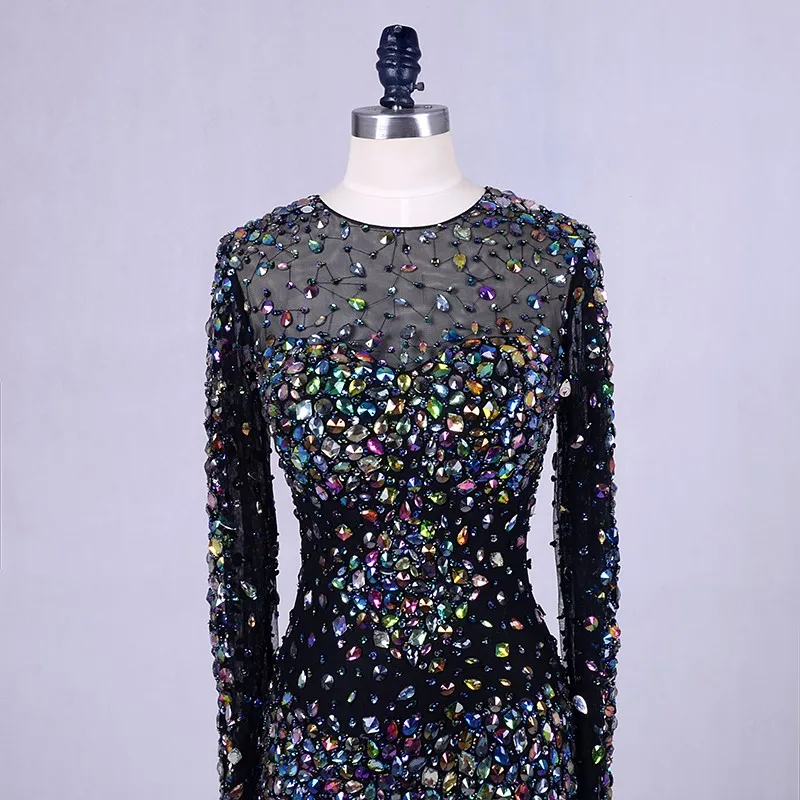 Черные вечерние платья с кристаллами Abendkleider перья Bling Русалка длинное платье на выпускной Свадебные торжественные платья