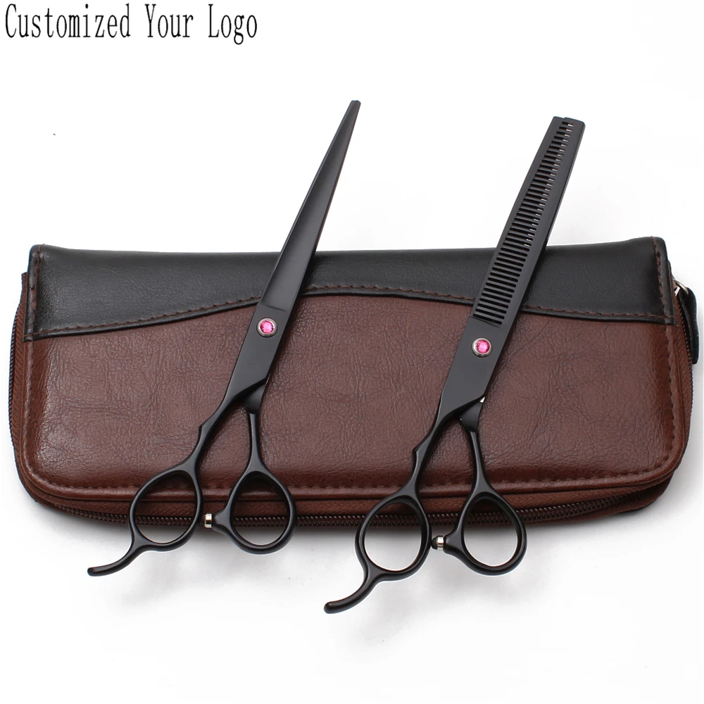 Ножницы Прямые Черные для филировки 7 дюймов 440с|Парикмахерские ножницы| |