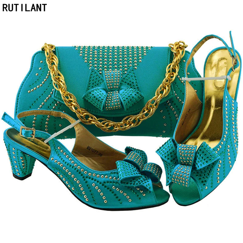 Latest Design 2019 Wedding Italian Shoes and Matching Bag Set for Women African Party High Quality | Обувь