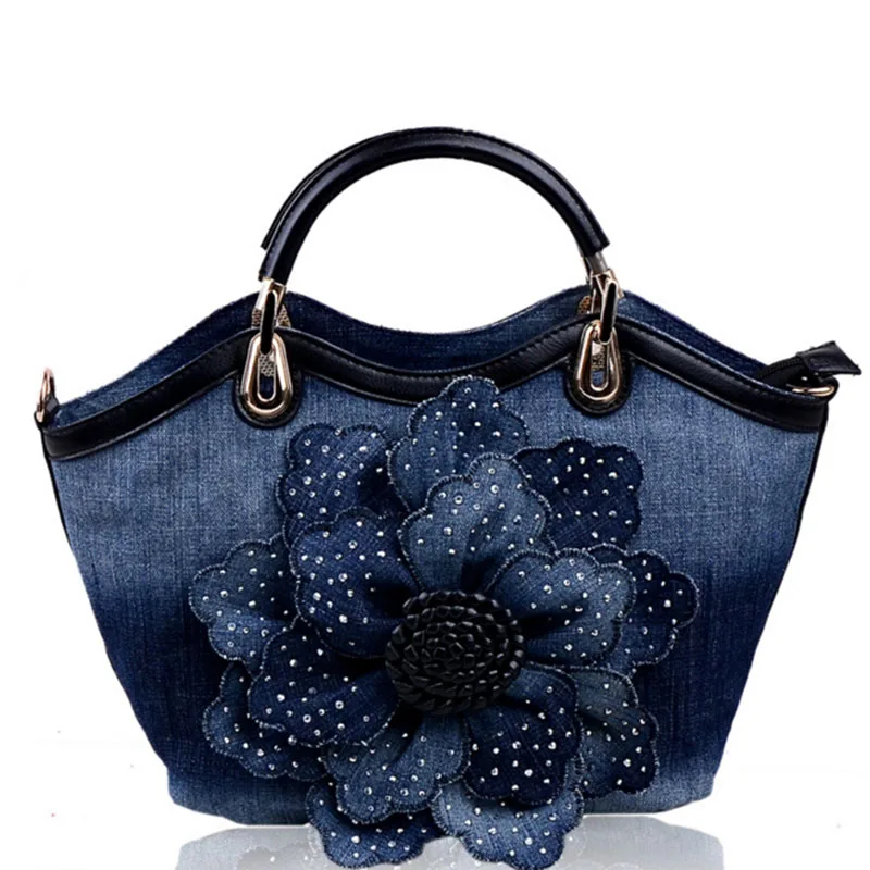 black handbag Летающие птицы женские джинсовые сумки милая Синяя сумочка с розами высокое качество сумки с бриллиантами женская сумка-тоут сумки-мессенджеры LM3516fb - Цвет: black handbag