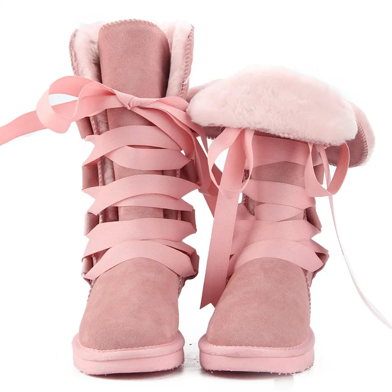 Light Pink JXANG/зимние сапоги высокого качества; женские зимние сапоги; женские модные классические высокие сапоги из натуральной кожи в австралийском стиле; сезон зима - Цвет: Light Pink