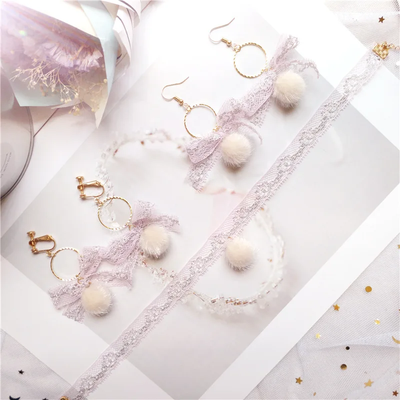 

Korea Handmade Cute Lace Mink hair Bowknot Princess Women Drop Earrings Bangle Earrings Fashion Jewelry Accessories-JQDPER162D5