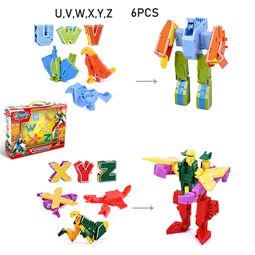 UVWXYZ 6PCS with box 26 шт. робот-трансформер, сборные строительные блоки, английское слово, образовательная фигурка, деформация, робот, игрушки для детей - Цвет: UVWXYZ 6PCS with box