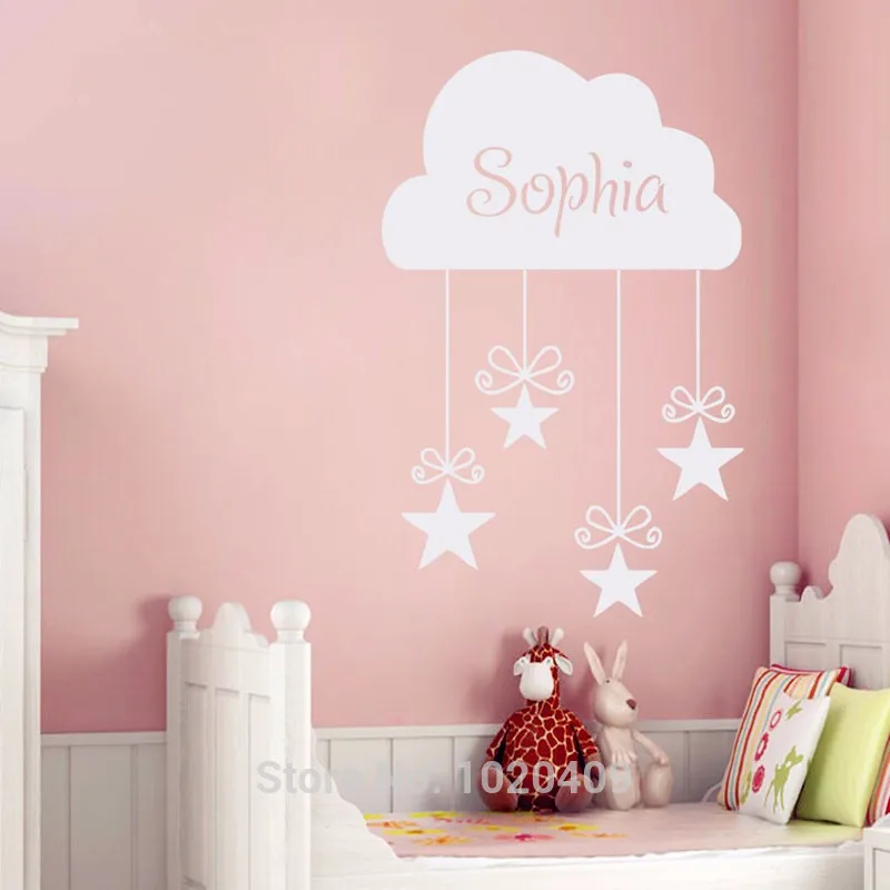 Облако и звезды пользовательские девушки имя Виниловые наклейки Home Decor Детская