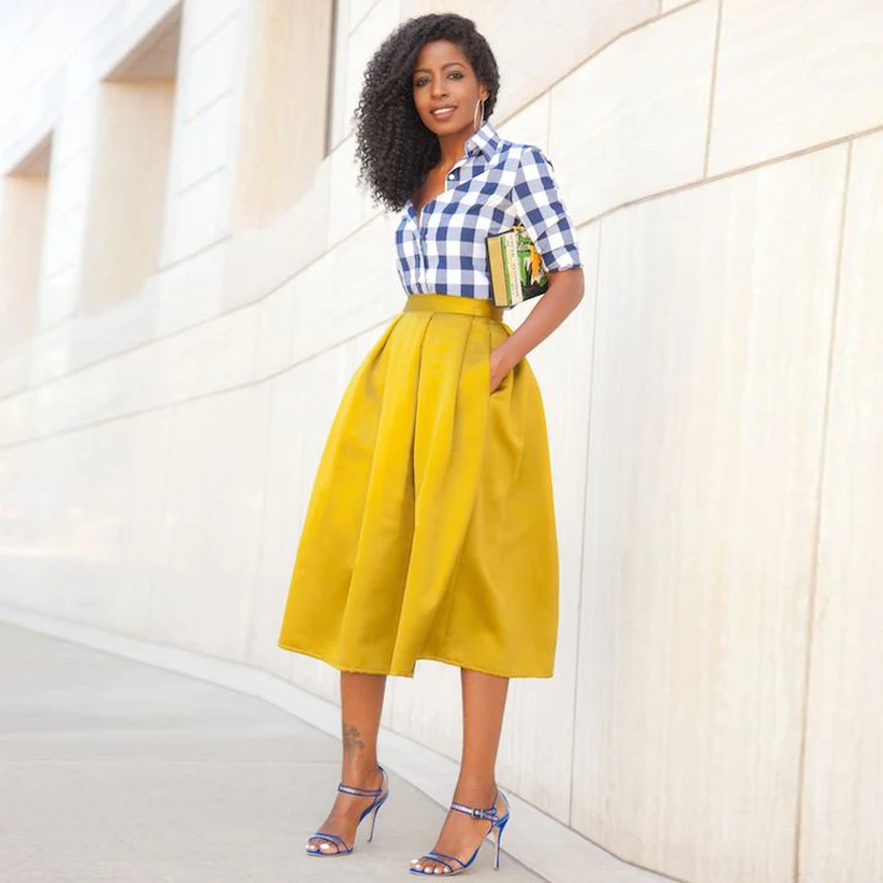 Женские атласные юбки из имбирного атласа высокое качество трапециевидные