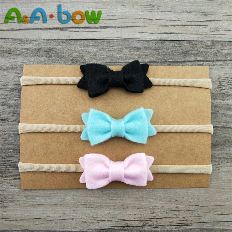 3pcs/lot Cute bow headbands Kids felt with soft nylon hairband accessories Non-Woven Felt Fabric bows headwear | Детская одежда и