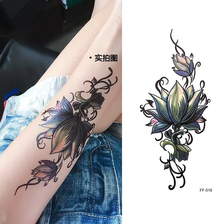 Водостойкая временная татуировка наклейка китайские чернила цветок &quotЛотос"