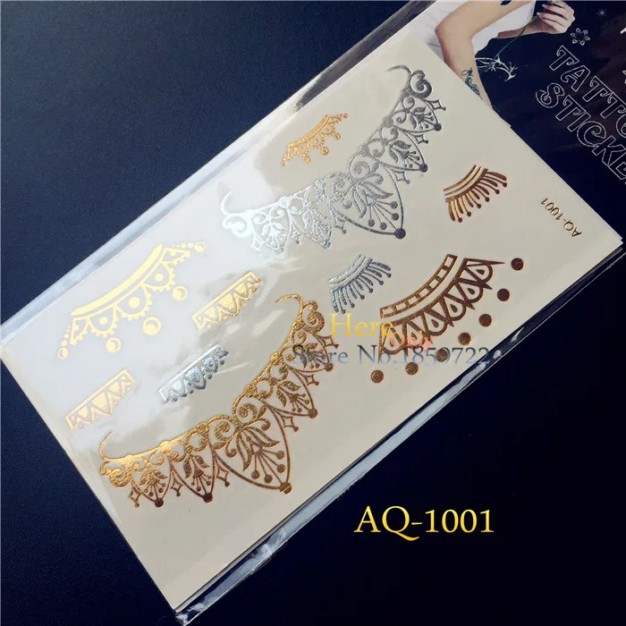 Популярная Съемная Водонепроницаемая металлическая татуировка золотые и