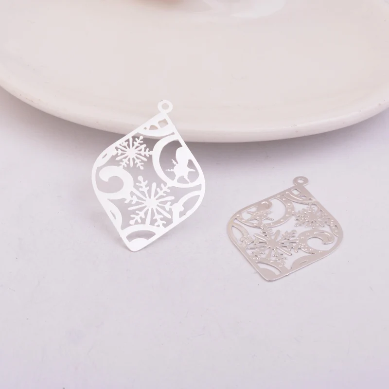 Silver 50 шт. AB5411 38*25 мм серьга из снежинки подвеска фурнитура окрашенные печати Подвески Разъем - Окраска металла: Silver
