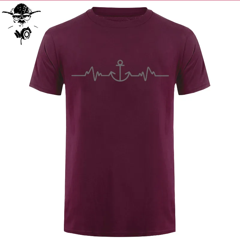 Sailinger Anchor Pulse Heartheat Футболка-Yacht Sail Tee Забавный подарок на день рождения Футболка с принтом Мужская брендовая футболка Новинка - Цвет: maroon gray