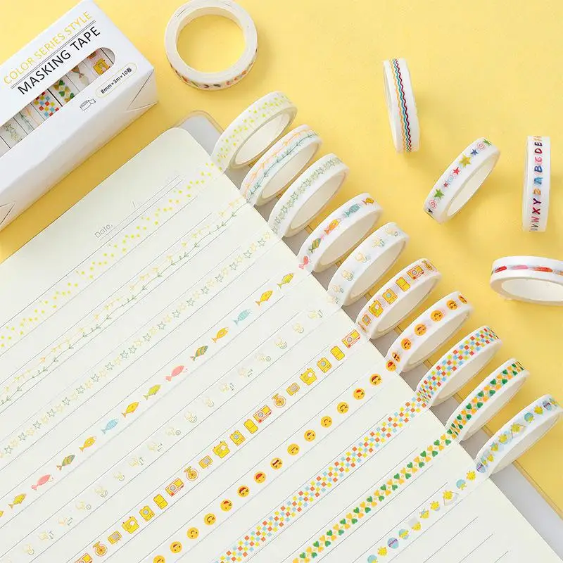 10 шт./компл. печатная лента Washi 8 мм Качество канцелярские товары Сделай Сам Скрапбукинг фотоальбом Школьные Инструменты Скрап Бумага наклейки подарок - Цвет: 7