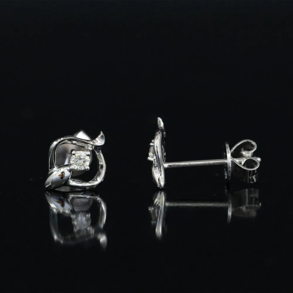 LASAMERO 0.078CT круглые серьги с натуральным бриллиантом 18 K белое золото бриллианты