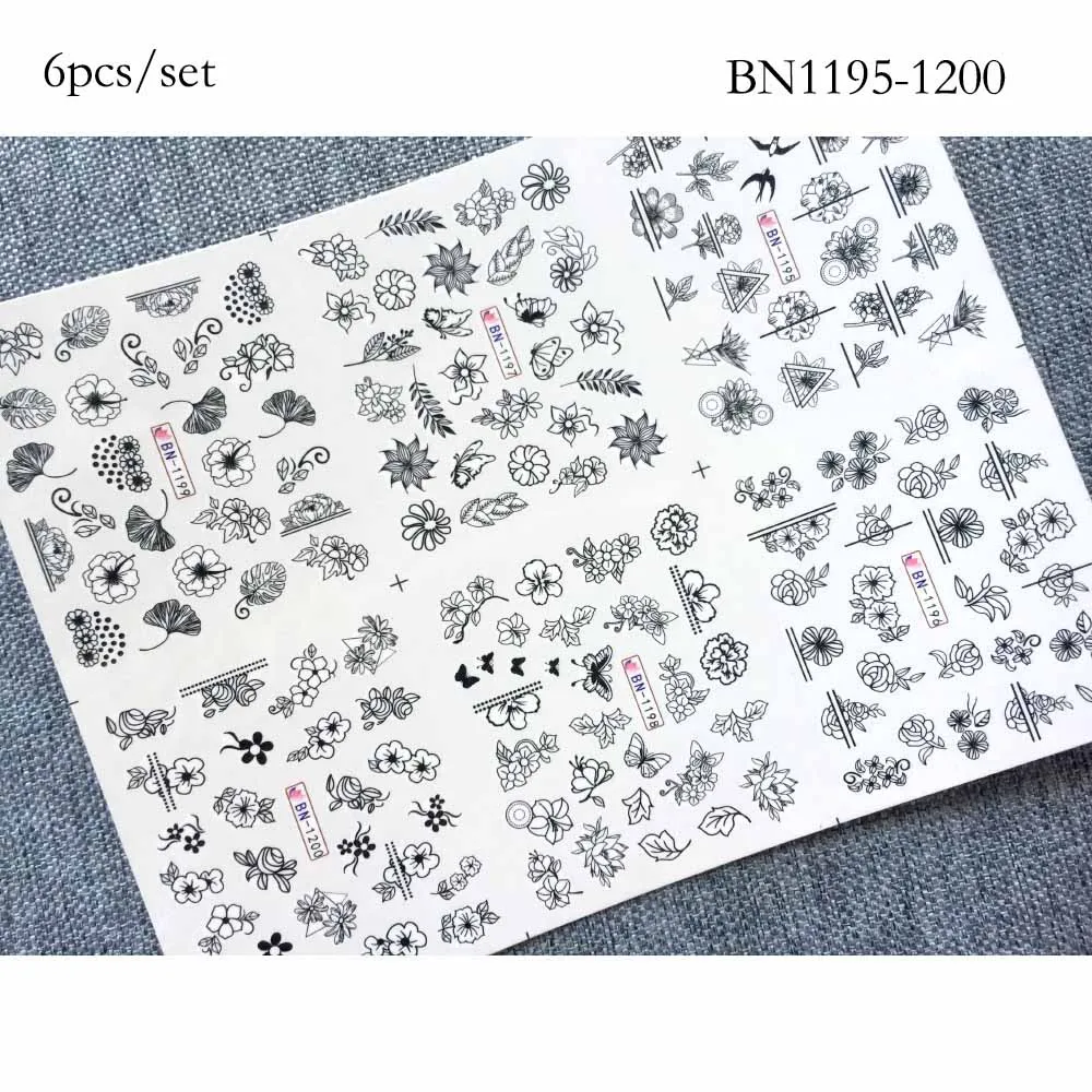 BN1195-1200 6 шт./компл. Геометрический узор Воды переводные тату Сексуальная девушка зима наклейки для ногтей Рождество год подарок все для маникюра - Цвет: BN1195-1200