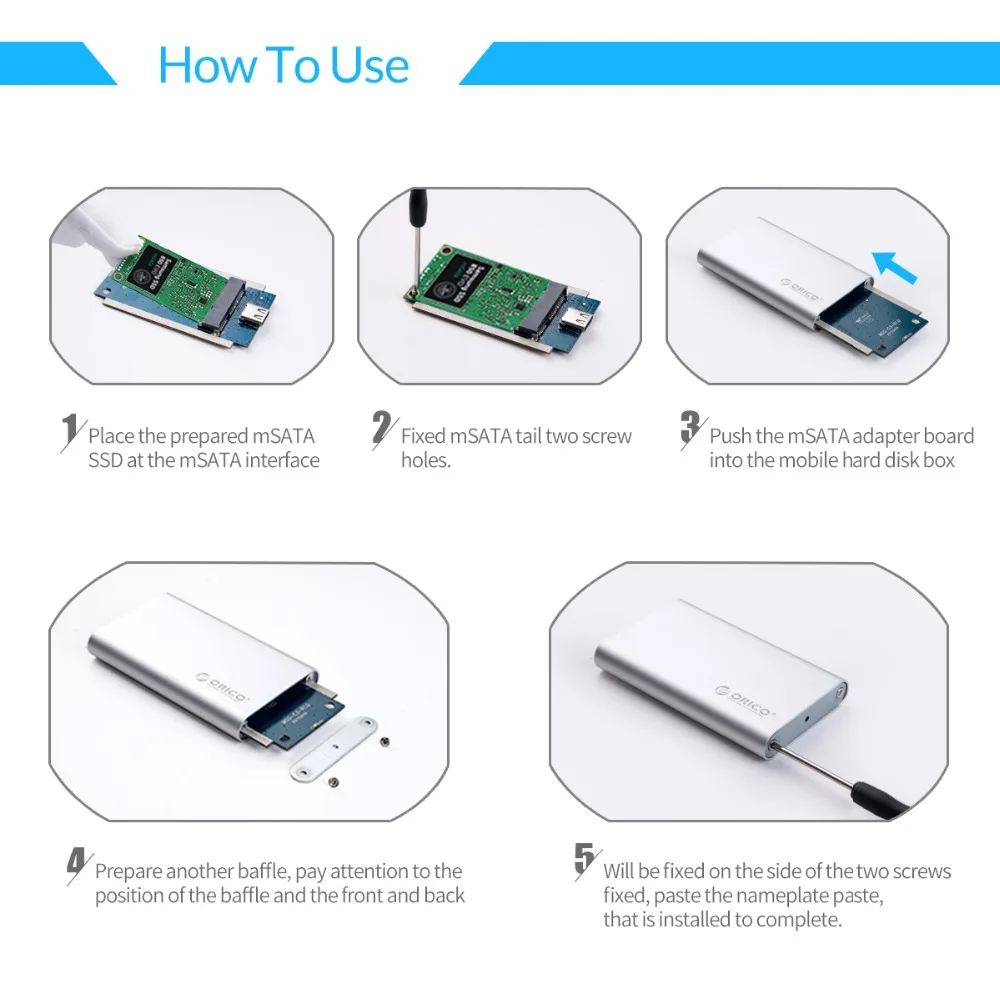 Алюминиевый мини mSATA SSD корпус ORICO Type-C USB3.1 6 Гбит/с высокоскоростной USB C чехол винт