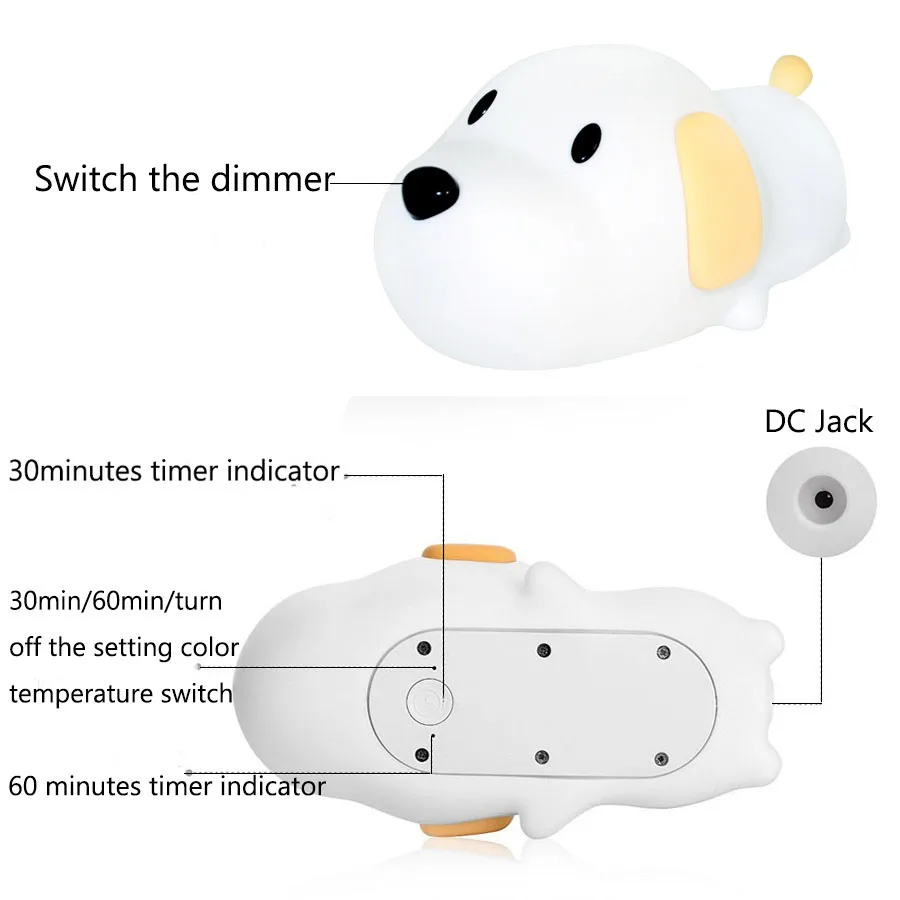 Cute Dog Lamp Creative Puppy Silicone LED Night Light Bedroom Bedside Rechargeable For Baby Children Gift | Лампы и освещение