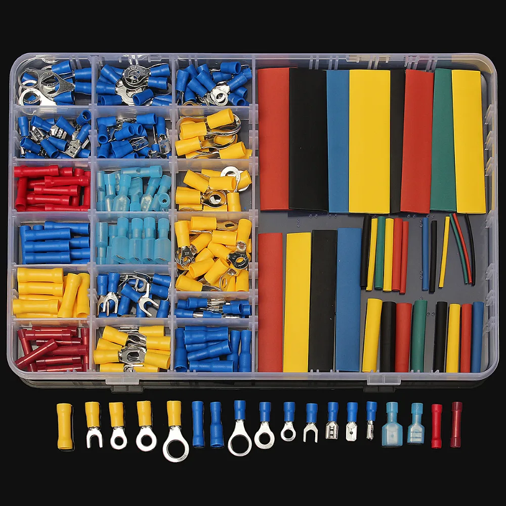 

230pcs Crimp Terminals and 328pcs 2:1 Black Heat Shrink Tube Tubing Assorted Wire Connectors Box Kit Cable Sleeve Sleeving