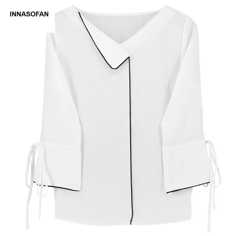 INNASOFAN OL shirt women's Spring-Summer cotton blouse Euro-American fashionable chic with V-neck and three quarter sleeve | Женская